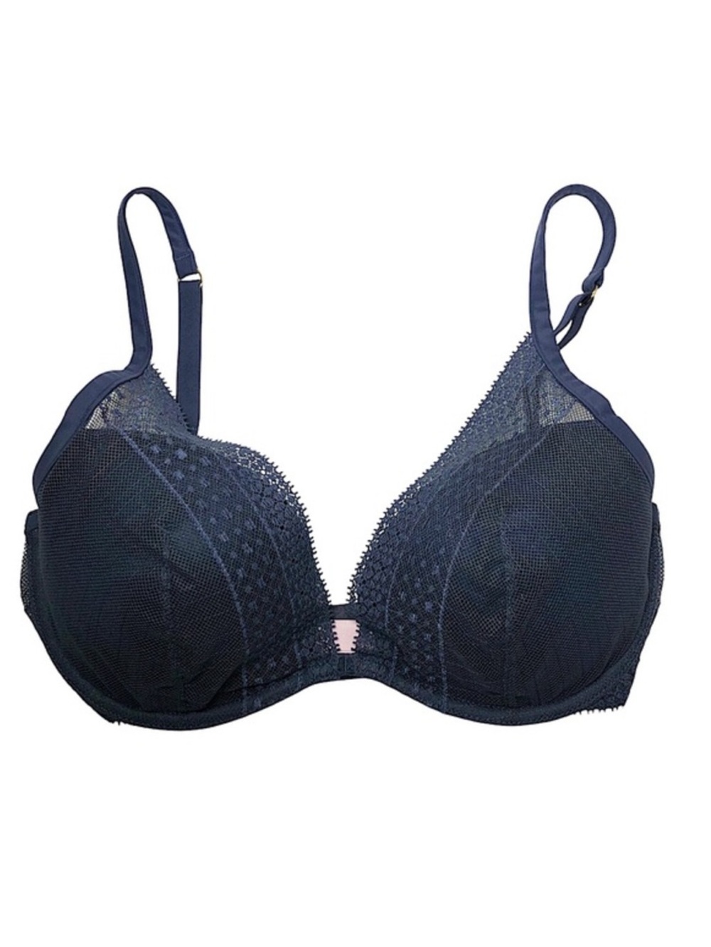 Victoria's Secret Incredible Plunge Lace Grayish Blue Padded Bra Sz 32DD